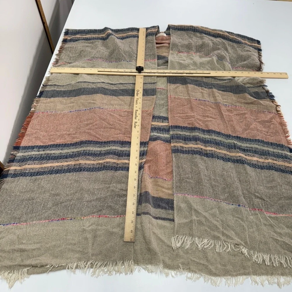 Do Everything In Love Poncho Women One Size Beige Striped Fringe Boho Wrap Shawl